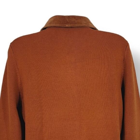Sigrid Olsen Suede Leather and Silk Blend Knit Jacket in Pumpkin Size Medium - Picture 5 of 11